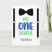 Carte 1er anniversaire M. Onederful Suspender Boy Un an (Devant)