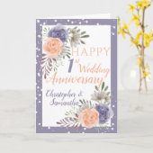 Carte 1er anniversaire Mariage Floral Purple Peony (Fleur jaune)