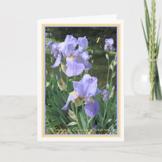 Carte 1er Anniversaire Mariage Souhaite Élégantes Irises (Devant)