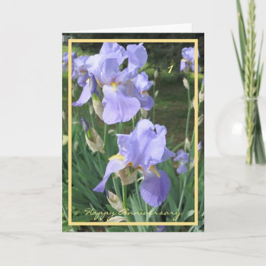 Carte 1er Anniversaire Mariage Souhaite Élégantes Irises (Devant)