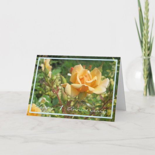 Carte 1er anniversaire Mariage souhaite une rose jaune é (Devant)