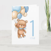 Carte 1er anniversaire mignon ballons bleu garçon teddy  (Devant)