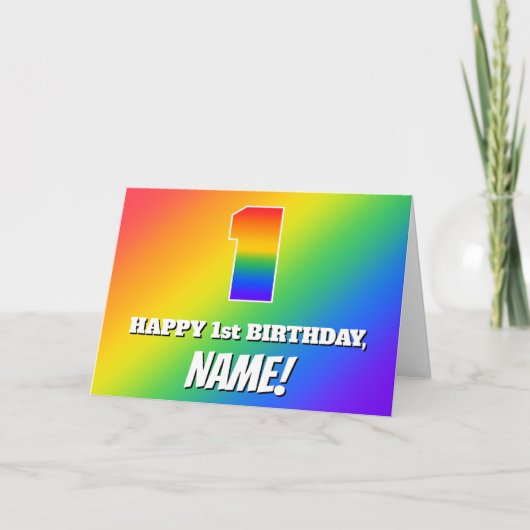 Carte 1er anniversaire : Motif arc-en-ciel multicolore n (Devant)