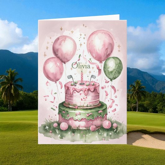 Carte 1er Anniversaire Pink Green mignonne Golfer Nom de