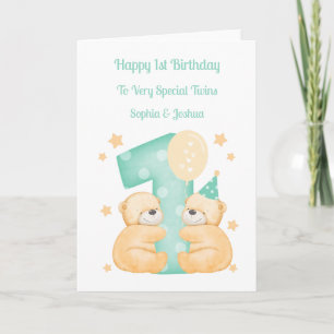 Carte 1er Anniversaire Polka Dot Teddies Twin Birthday C