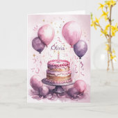 Carte 1er Anniversaire Rose Violet mignon Princesse Nom  (Fleur jaune)