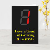 Carte 1er anniversaire : Rouge Digital Horloge Style "1" (Fleur jaune)