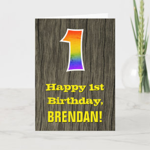 Carte 1er anniversaire : Rustic Faux Wood Look, Rainbow 