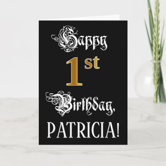 Carte 1er Anniversaire — Script fantaisie; Look or Faux; (Devant)