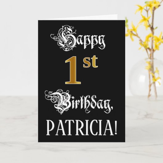 Carte 1er Anniversaire — Script fantaisie; Look or Faux; (Fleur jaune)