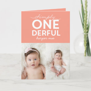 Carte 1er anniversaire simple onderful coloré typographi