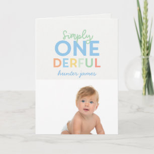 Carte 1er anniversaire simple onderful coloré typographi