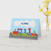 Carte 1er Anniversaire Train coloré sur piste (Fleur jaune)