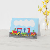 Carte 1er Anniversaire Train coloré sur piste (Fleur jaune)