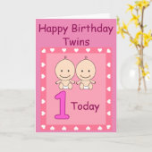 Carte 1er Anniversaire Twin Girls Custom (Fleur jaune)