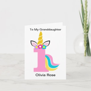 Carte 1er Anniversaire Unicorn rose Grandgirl Anniversai