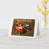 Carte 1er ANNIVERSAIRE - VOITURE DE COURSE ACCUEILLIE (Fleur jaune)
