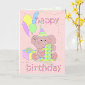 Carte 1er éléphant d'anniversaire pour les filles (Fleur jaune)