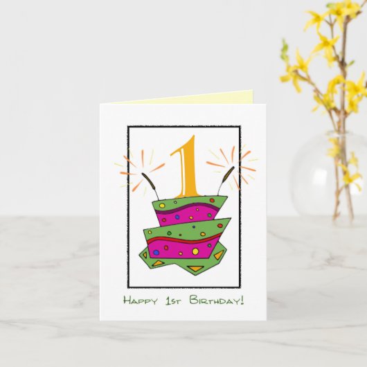 Carte 1er gâteau d'anniversaire (Fleur jaune)