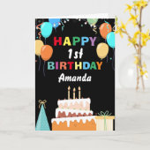 Carte 1er Joyeux anniversaire Ballons colorés gâteau noi (Fleur jaune)