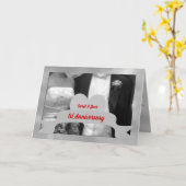 Carte 1er Mariage Anniversaire Niveaux de gris avec coeu (Fleur jaune)