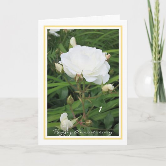 Carte 1er Mariage Anniversaire Rose + Buds Élégant (Devant)