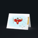 Carte 1er ou n'importe quel âge Avion rouge et jaune Ann<br><div class="desc">Notre pilote volant à haute altitude manoeuvre un avion rouge et jaune profond avec un éclair à travers son aile. Il y a une oie solitaire qui vole en dessous pour le garder compagnie pendant qu'il remorque une bannière d'anniversaire jaune portant votre message d'anniversaire spécial. Ajoutez l'âge et le nom...</div>