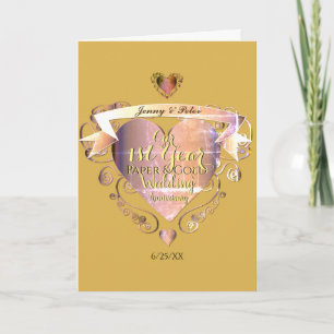 Carte 1ère année Anniversaire Mariage Papier et Coeur d'