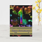 Carte 1ère année avec feux d'artifice et bulles (Fleur jaune)