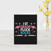 Carte 1ère année Flock Rocks Flamant rose enseignant élè (Fleur jaune)