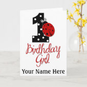 Carte 1ère fille anniversaire - Bug dame - 1 - coccinell (Fleur jaune)