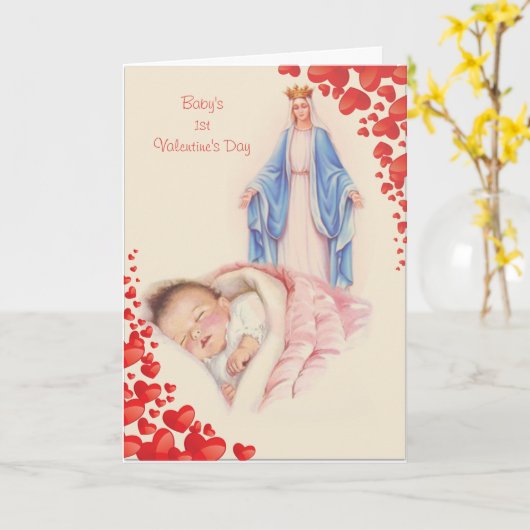 Carte 1ère Saint Valentin pour bébé Vierge religieuse Ma (Fleur jaune)