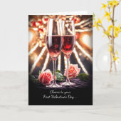 Carte 1ère Valentin en Champagne Couple Engagé (Fleur jaune)