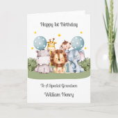 Carte 1st Birthday Boy Safari Leaf Animals Card (Devant)