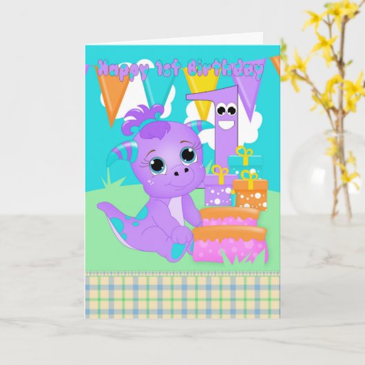 Carte 1st Birthday Cute (Fleur jaune)