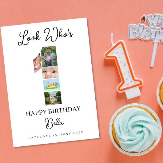 Carte 1st Birthday Photo Collage Custom Number 1 