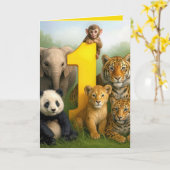 Carte 1st Birthday Wildlife Animal Babies (Fleur jaune)