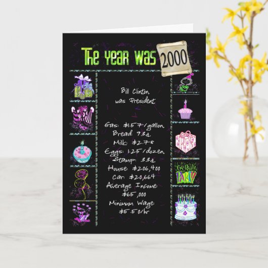 Carte 2000 Anniversaire Année Fun Trivia (Fleur jaune)