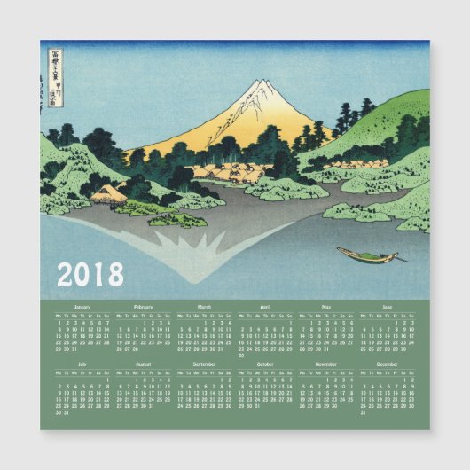 Carte 2018 magnétique de calendrier de Hokusai (Devant)