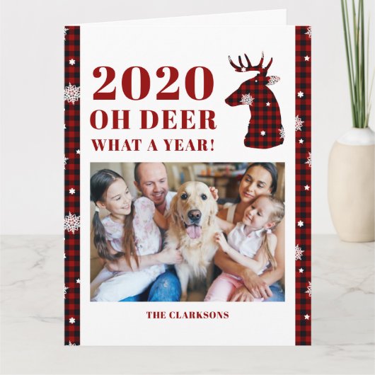 Carte 2020 Oh Deer Buffalo Plaid Snowflake Photo (Devant)