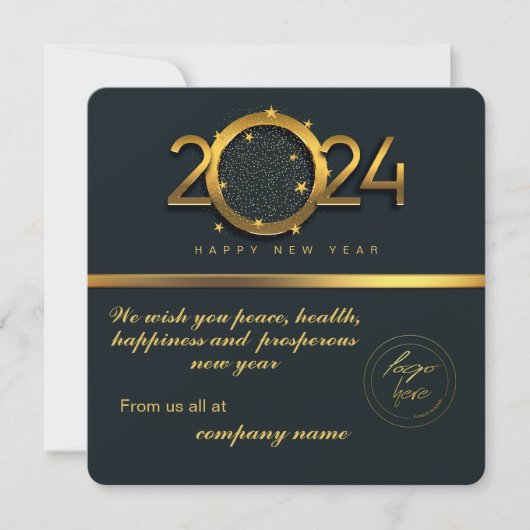 Carte 2024 Calendrier Black Gold Greeting Avec Logo (Devant)