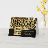 Carte 2025 Graduation College Faux Gold Foil avec nom (Fleur jaune)