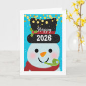 Carte 2026 Ajouter un an Nouvel An Snowman (Fleur jaune)