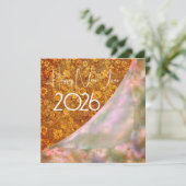 Carte 2026 Année dévoilée - fleurs dorées (Debout devant)