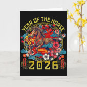 Carte 2026 Année du Cheval (Fleur jaune)
