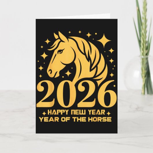 Carte 2026 Année du Cheval Fleur Zodiaque Art Lunaire No (Devant)