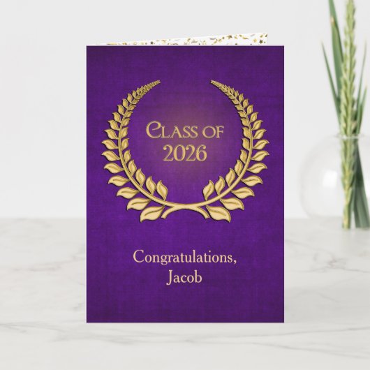 Carte 2026 Gold Graduation Laurel Wreath On Purple (Devant)