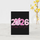 Carte 2026 Happy New Year Bow Patch Disco Ball  (Fleur jaune)