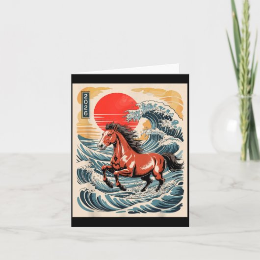 Carte 2026 Year Of The Horse Japanese Wave Art Lunar New (Devant)