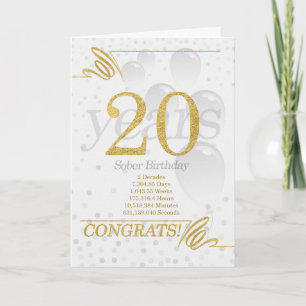 Carte 20 ans Sober Anniversaire Faux Gold Parties scinti
